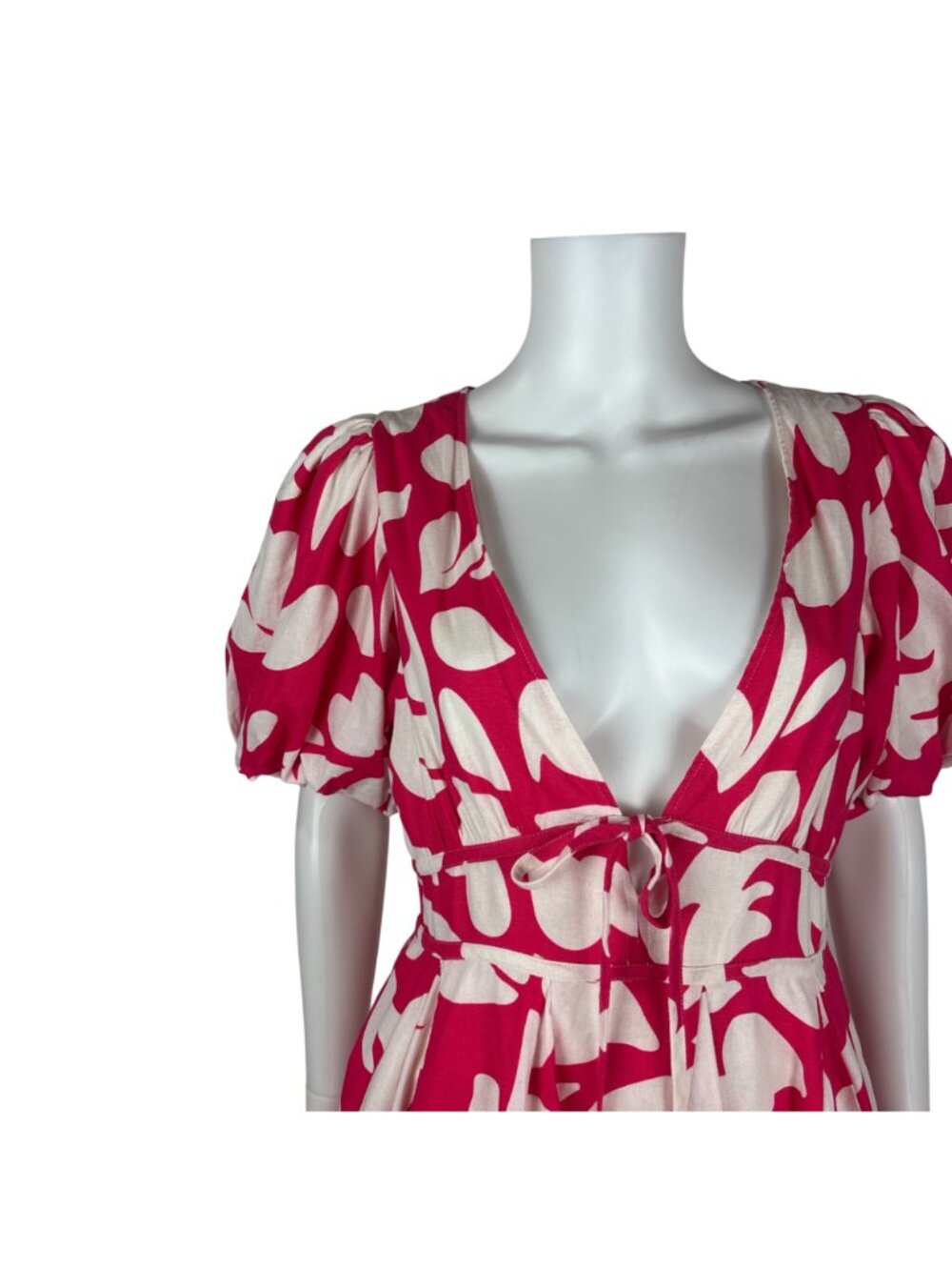 House of Harlow 1960 Hot Pink Linen Dress Womens Size 10 Puff Sleeves Plunge Nec - Picture 4 of 14